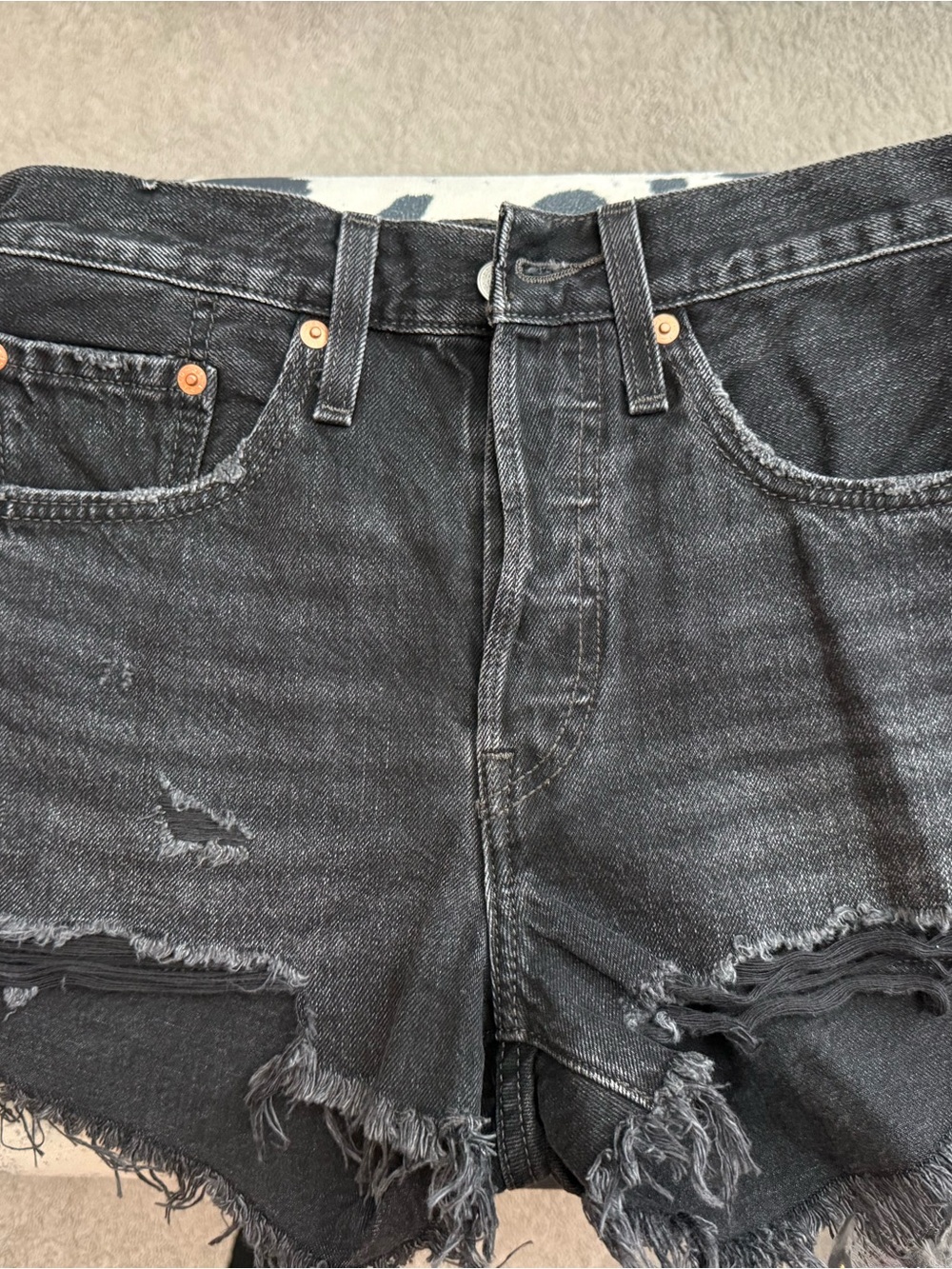 Levi’s Black Distressed Denim Jean Shorts